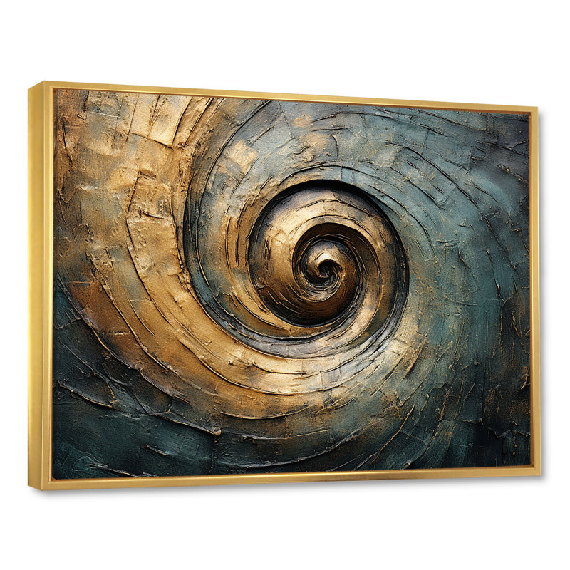 Dahir - Abstract Spirals, art mural, Toile avec cadre flottant or, H 24 po x l 32 po x P 1 po