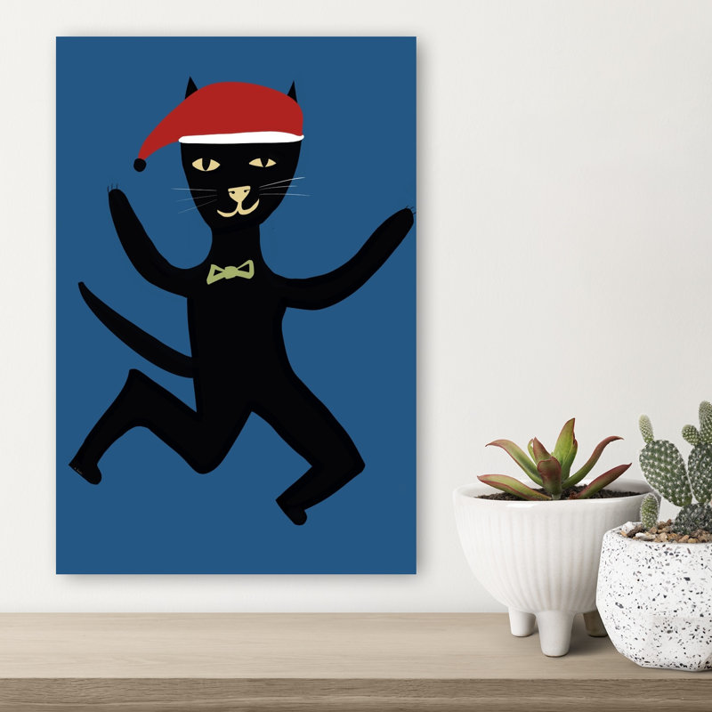 Dancing Christmas Cat Playful Contemporary Cat Wall Art Print 1 Piece Wrapped Canvas Wall Art, 45.72cm H x 30.48cm W