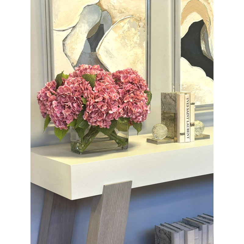 Florence Real Touch Hydrangea in Glass Vase, Pink