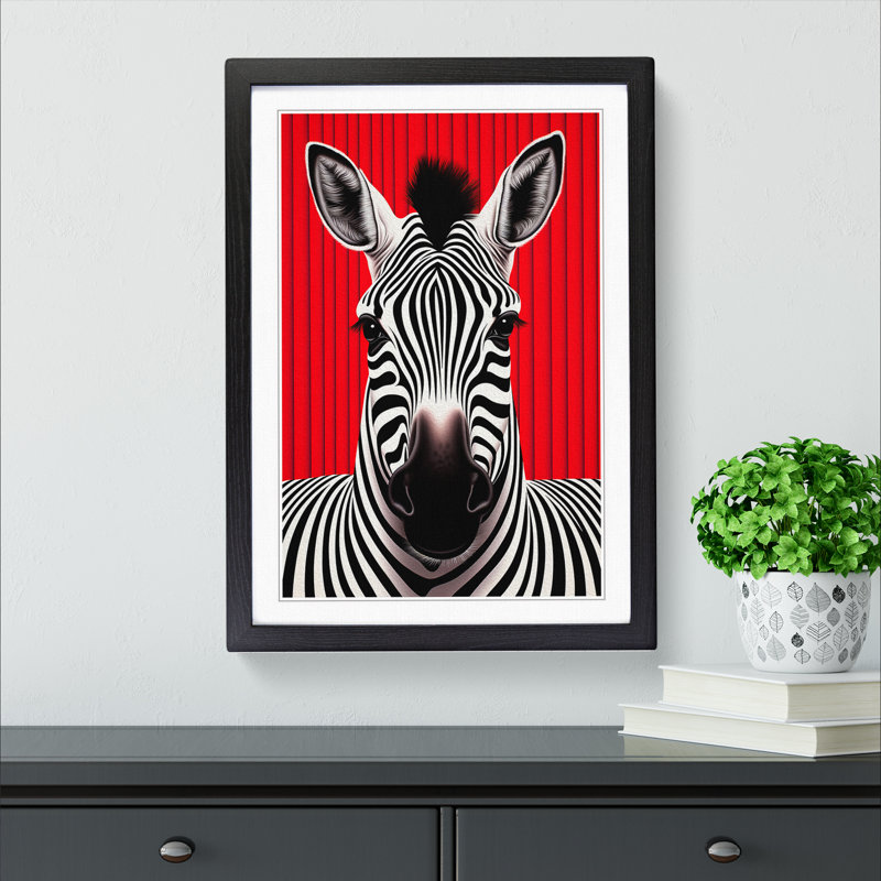 Zebra Op - Single Picture Frame Print on Wood, Black, 34cm H x 25cm W x 2cm D