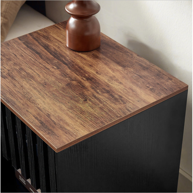 Ensemble de 2 tables de chevet avec portes grillagées rayées, table de chevet moderne Mid-Century, table de chevet avec tiroir à lattes, tables de bout avec pieds en métal, table de chevet pour chambre à coucher