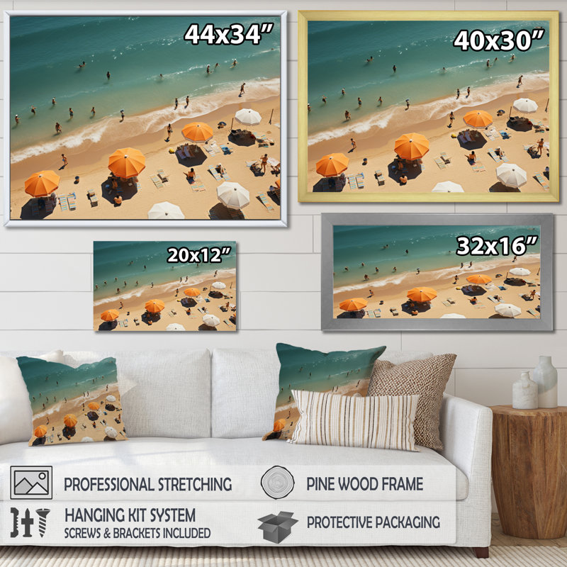 Plage, parasol, vue aérienne, impression sur toile, Or, H 12 po x l 20 po x P 1 po