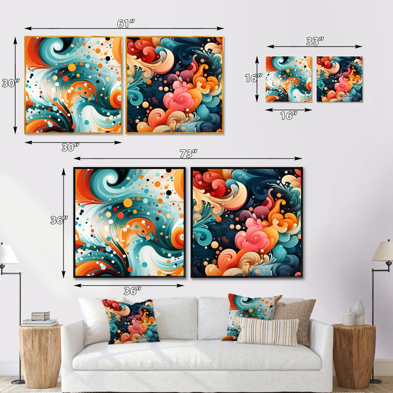Corjan - Ensemble de 2 collages abstraits carrés, Cadre flottant noir, H 36 po x l 73 po