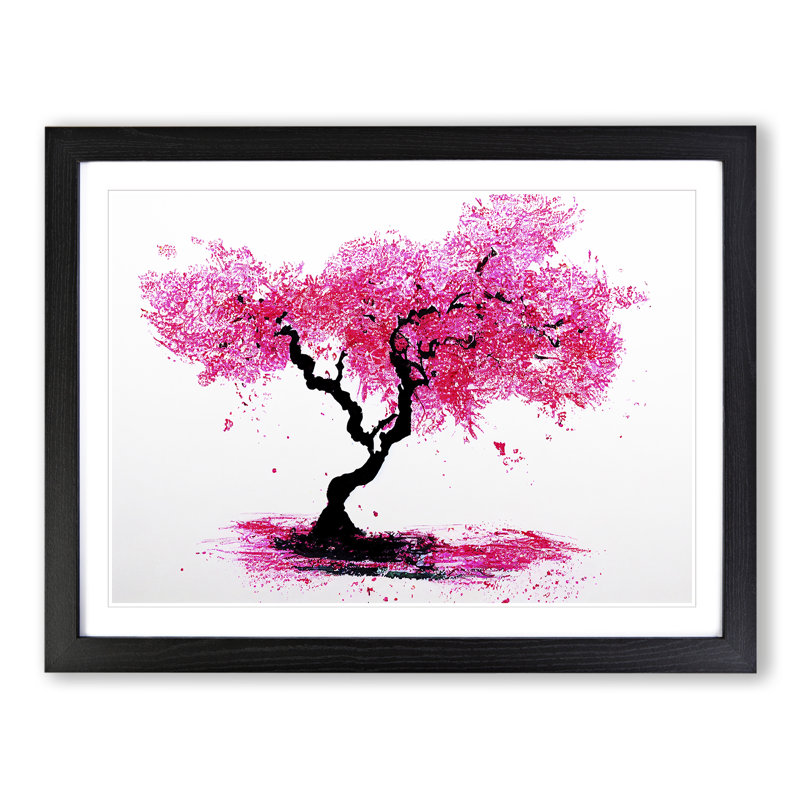 Artistic Cherry Blossom Tree - Single Picture Frame Print, Black Framed, 46cm H x 64cm W x 2cm D