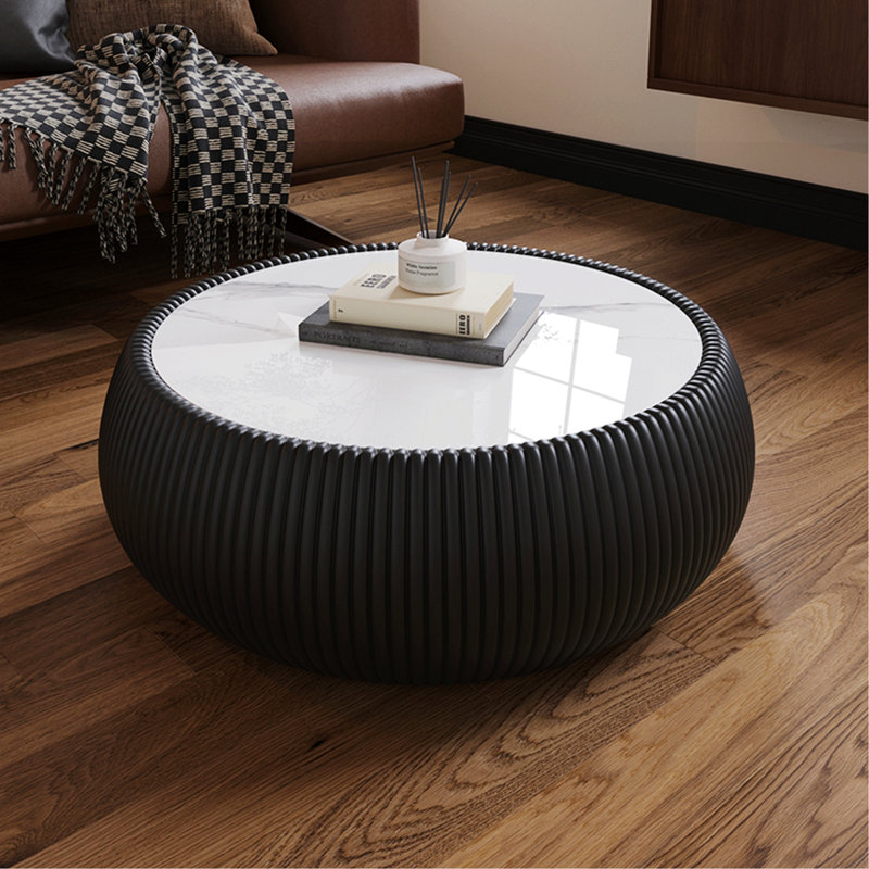 Table d'appoint moderne pour la maison, table basse en forme de tambour pour le salon, Marbre / polyuréthane noir