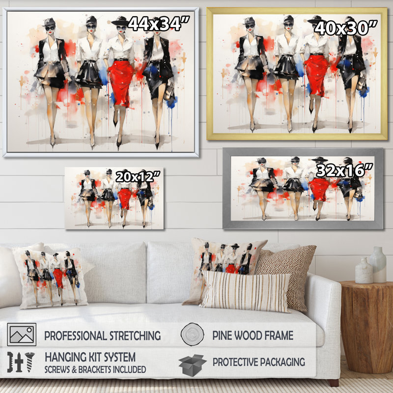 " Fashion Woman Walk II ", Cadre flottant noir, H 34 po x l 44 po x P 1,5 po