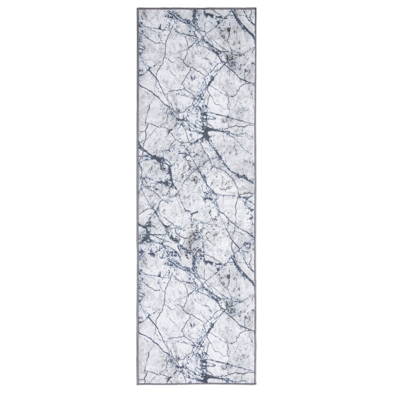 Lyanne Washable Non-Slip Marble Area Rug, Rectangle 2'7" x 9'