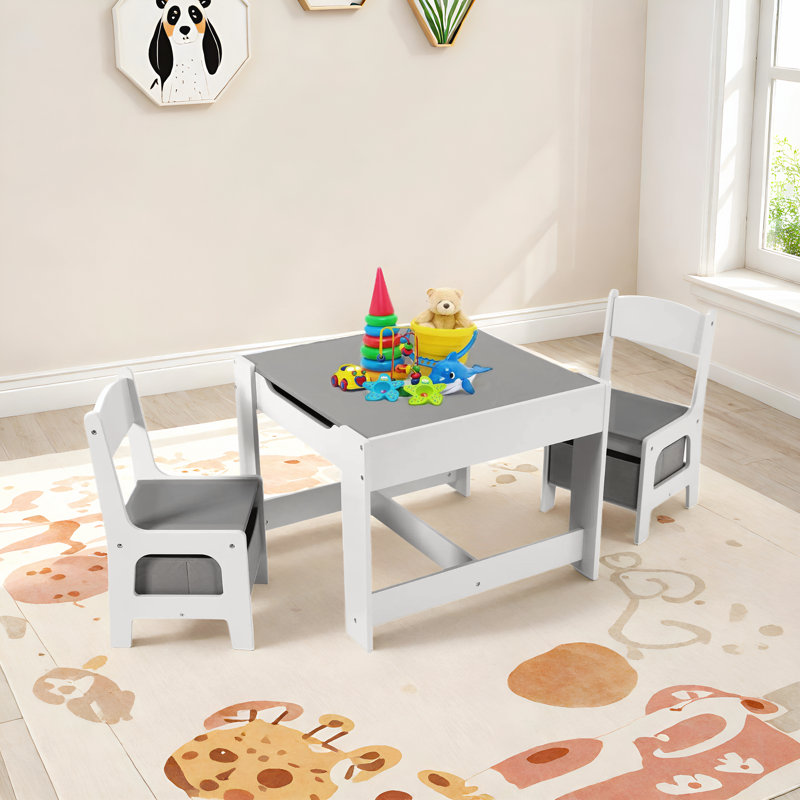 Kids Square Play/Activity Table and Chair Set, Grey/White