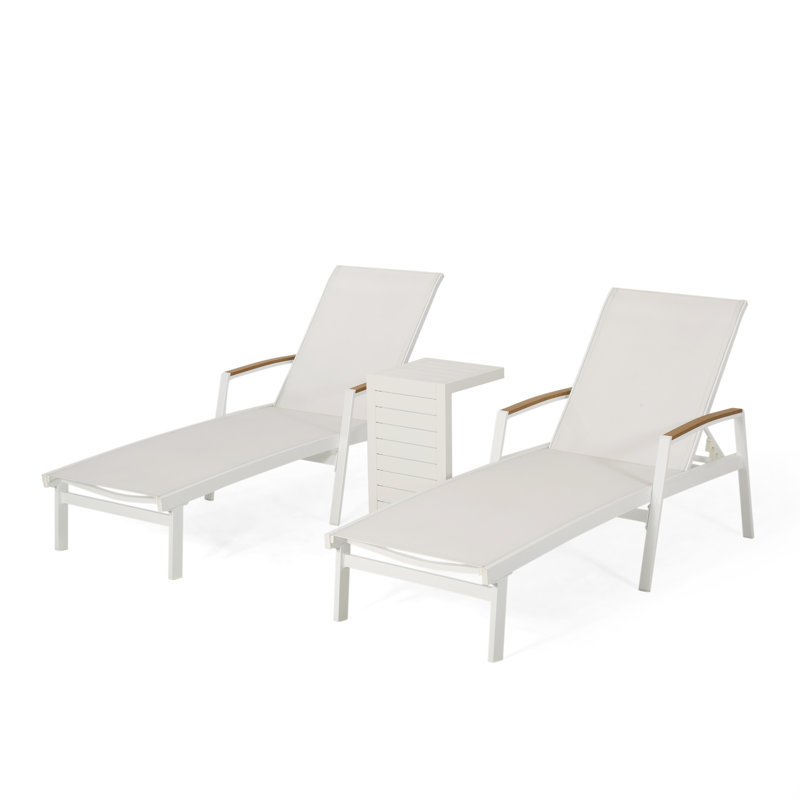 Burnam Outdoor Metal Chaise Lounge Set with Table, White