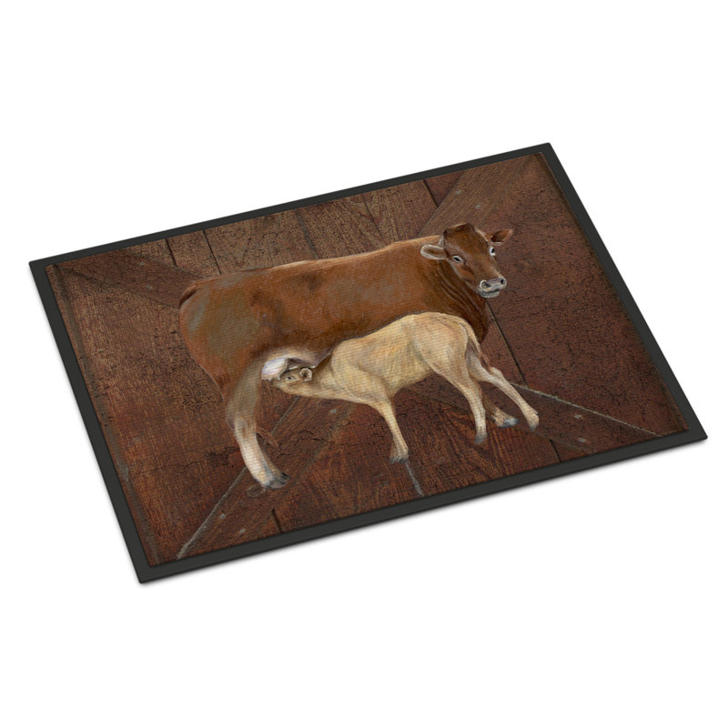 Tapis de porte d’intérieur anti-dérapant momma et bébé Cow, Rectangle 1 pi 6 po x 2 pi 3 po