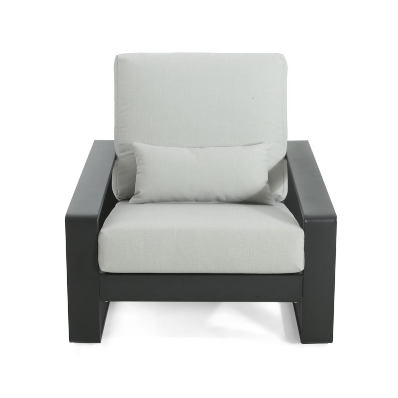 Chaise longue d'extérieur et d'intérieur en aluminium, structure à finition noire avec coussin gris