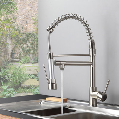 Kitchen Faucet With Pull Down Sprayer Brushed Nickel Stainless Steel Single Handle  Kitchen Sink Faucets