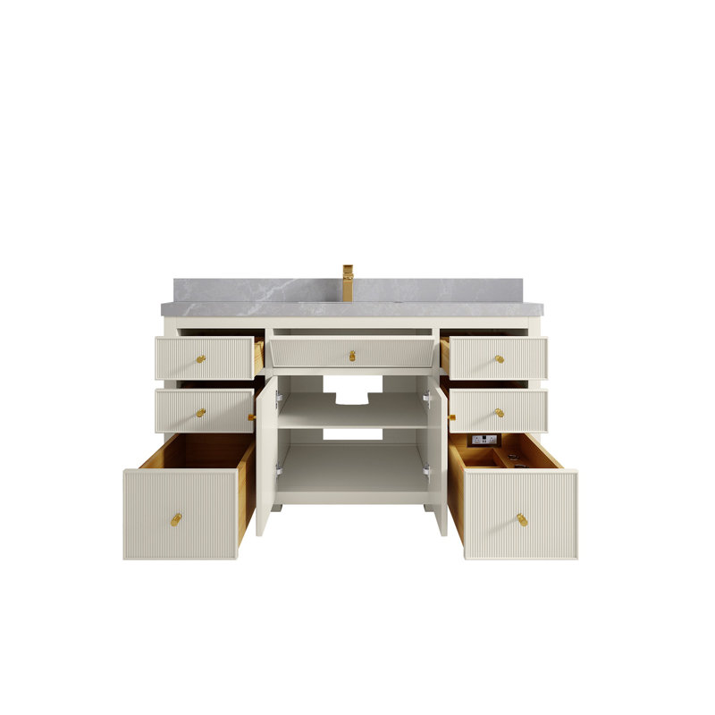 Sonoma 60" Alabaster Bathroom Vanity with Pearl Gray Top