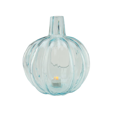 Transparent Blue Glass Pumpkin Pillar Candle Holder