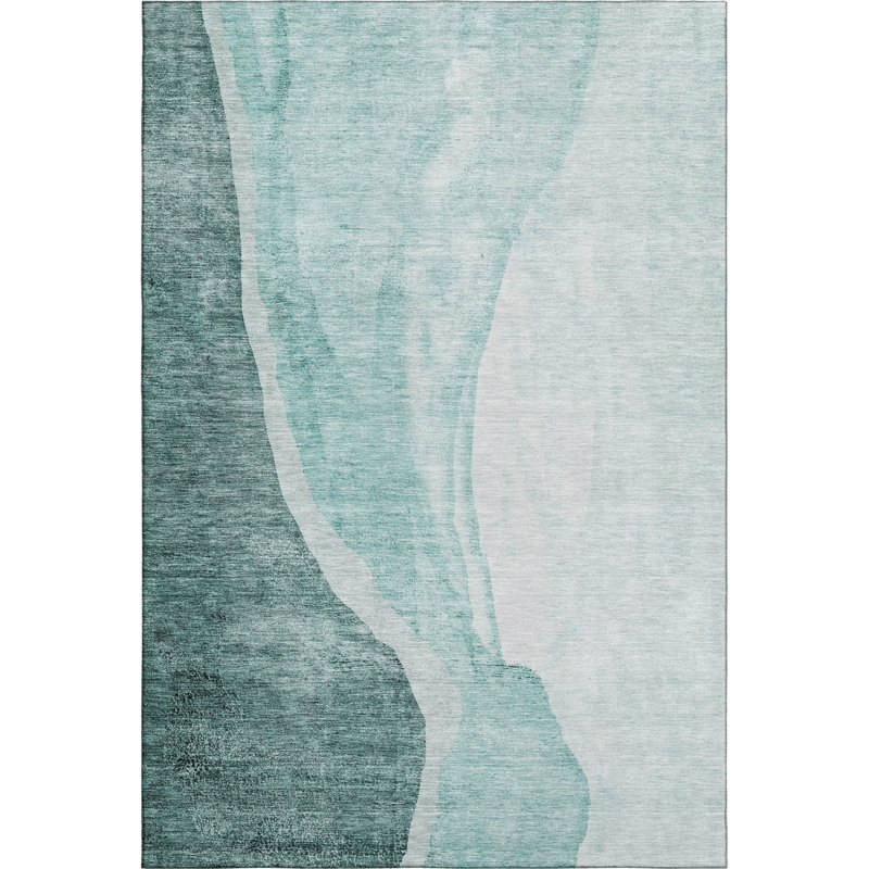 Premium Machine Washable Prisco Teal Rug, Rectangle 2'6" x 3'10"