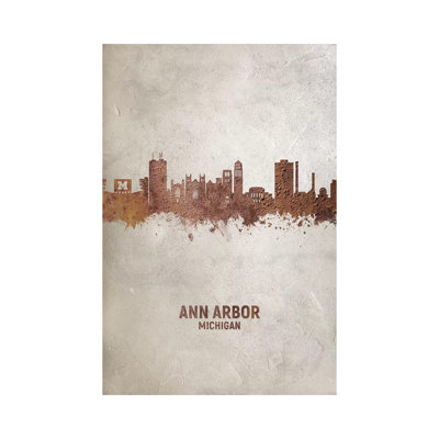 Ann Arbor Michigan Skyline Rust by Michael Tompsett - 1 Piece Wrapped Canvas Wall Art