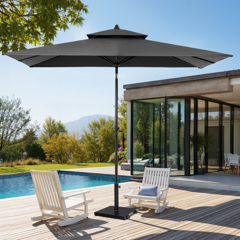Parasol de marché rectangulaire 59 po x 106 po, base lestée avec roulettes incluses, Noir