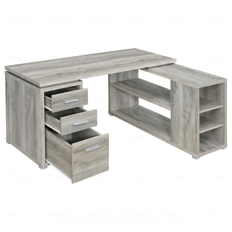 Bureau en forme de L à 3 tiroirs Tona Grey Driftwood, Grey Brown