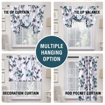 100% Blackout Tie Up Curtains for Bedroom Thermal Insulated Curtains Rod Pocket Blackout Curtains for Small Window/Bathroom with