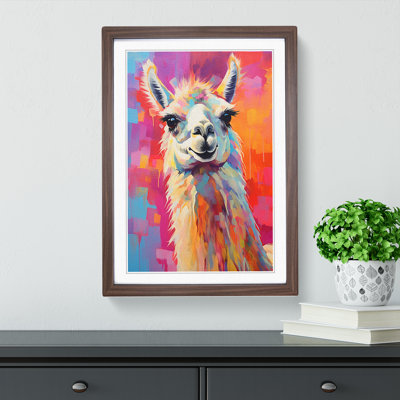 XYZ-FRM-V1223-4298 Llama Expressionism - Single Picture Frame Print on Wood