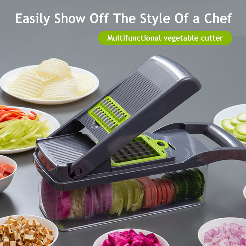 15-in-1 Multifunctional Vegetable & Fruit Chopper,Veggie Dicer & Slicer with Stainless Steel Blades,Manual Onion Cutter for Salad,Meal Prep & Kitchen Food Preparation