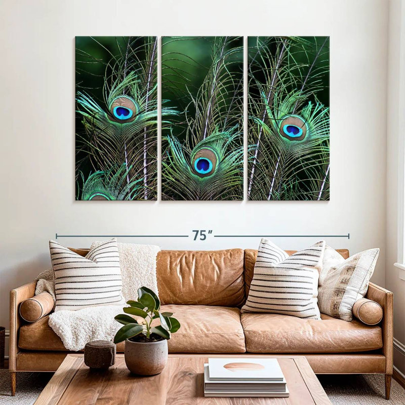 Ornate Peacock Feathers, 42" H x 65" W
