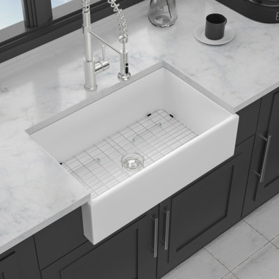 33  Farmhouse Sink - 33  Kitchen Sink  Undermount Single Bowl Apron Front Ceremic Sink Farm  Drain Asseblemly And Bottom Grate 33X18x10