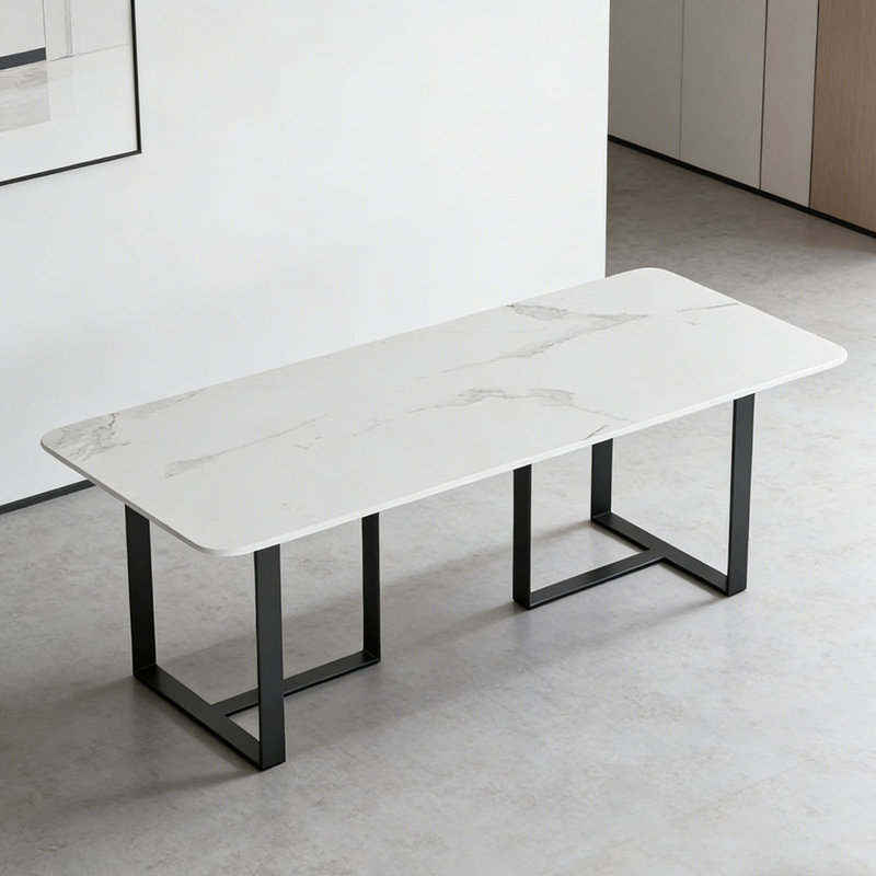Table de salle à manger rectangulaire noire en pierre frittée, H 29,53 po x L 55,12 po x l 27,56 po