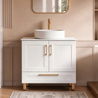 Ensemble de meuble-lavabo simple sur pied blanc moderne 30 po Fany