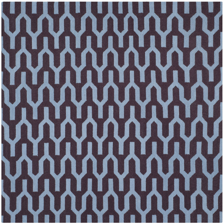 Rodgers Hand Woven Flat Weave Wool/Cotton Geometric Rug in Blue/Purple