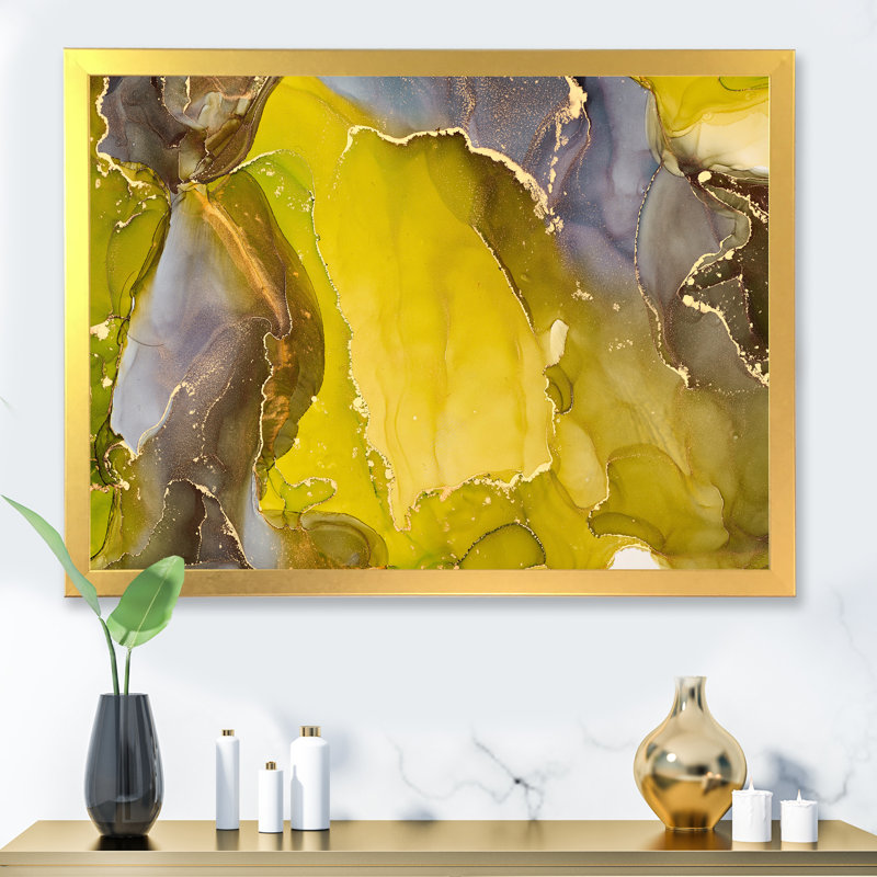 «Yellow Luxury», reproduction d'art sur toile abstraite, H 12 po x l 20 po x P 1 po, Cadre photo doré