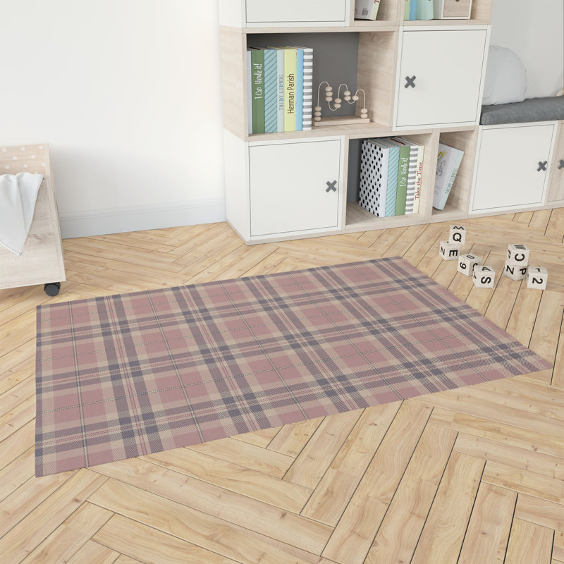 Vinny Tartan Kids Play Mat, Pink/Purple, Rectangle 3' x 5'