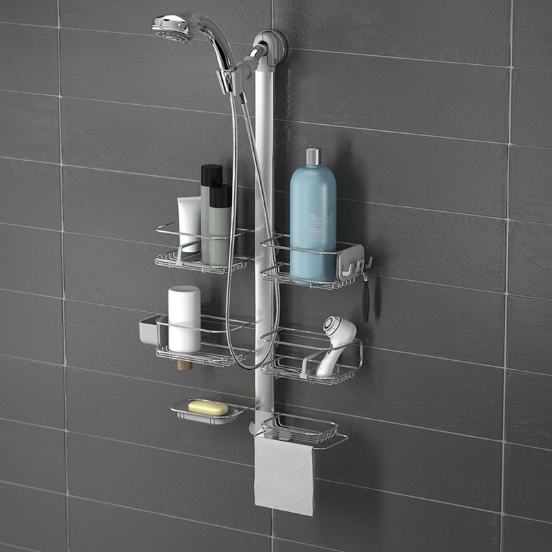 XL Stainless Steel Adjustable Shower Caddy with Suction Mount