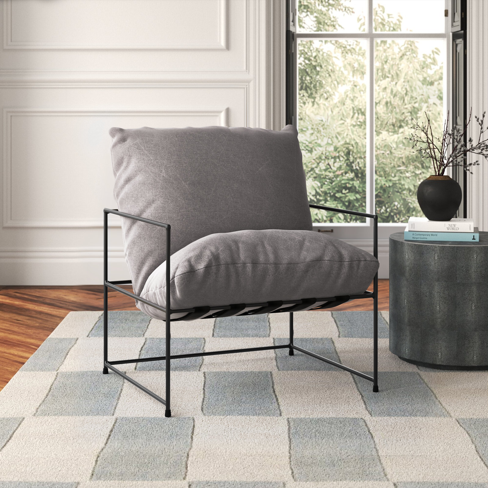 Danita Upholstered Armchair, Washed Grey Performance Canvas