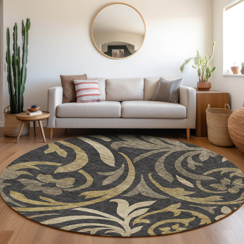 Washable Floral Indoor / Outdoor Rug, Round 8'