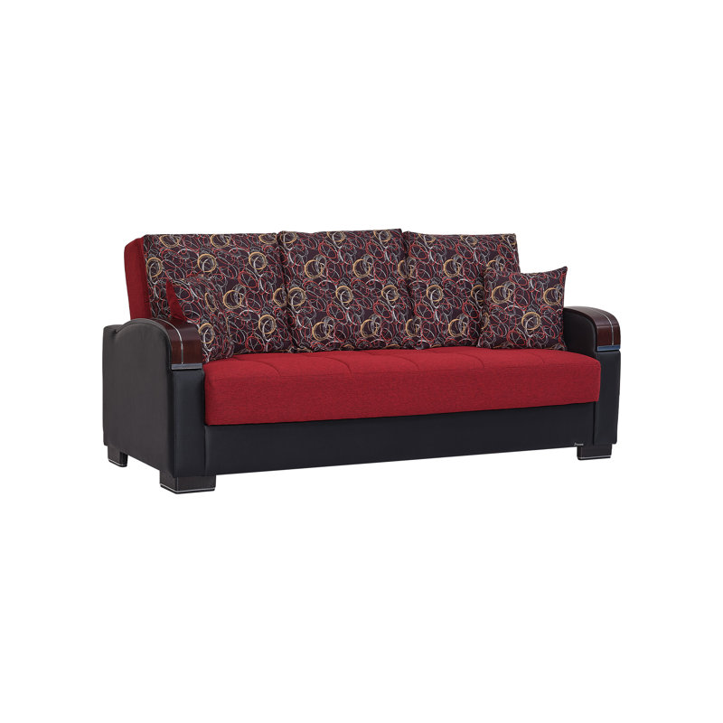 Norridge Mobi Max 87 in. Fabric Upholstered 3-Seater Twin 3-in-1 Sleeper Sofa Bed with Storage, Red