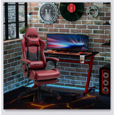 Office Chair with Faux Leather, Swivel, Lumbar Support, Adjustable Height, Headrest, Footrest