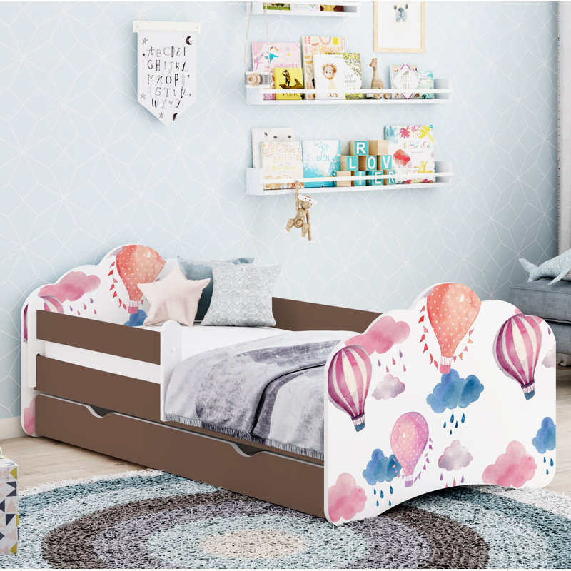 Ramsell European Toddler Bed Frame with Drawers, Cappuccino, 56.5 x 70 x 140cm
