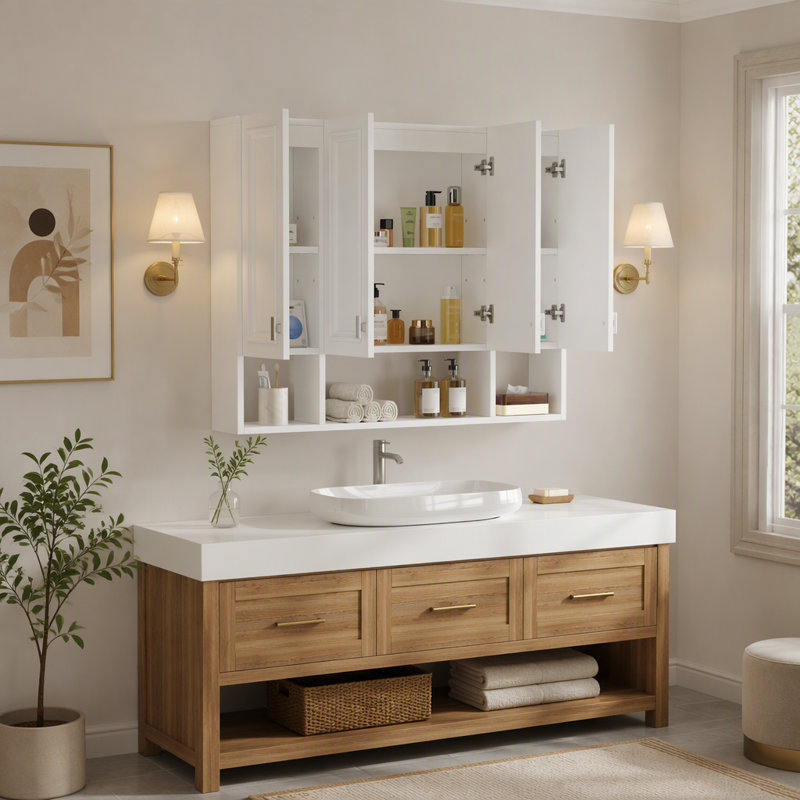 Armoire de salle de bain murale moderne de 36 pouces avec charnières à fermeture douce, tablettes ouvertes et 3 tablettes réglables pour la salle de bain