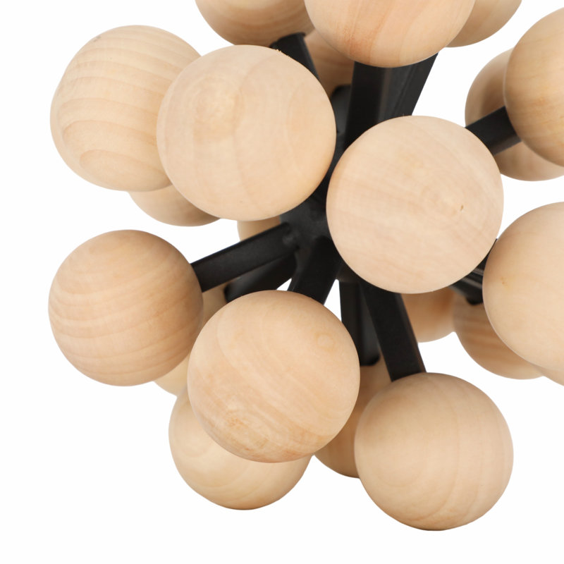 Modern Black Orb With Handcrafted Wooden Knobs – Minimalist Decorative Accent & Storage Piece, 7" H x 7" W x7" D