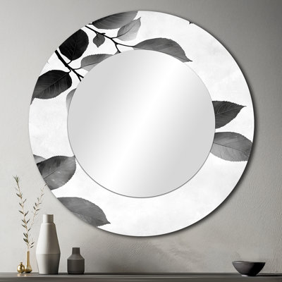 Feuilles noires et blanches Gentle Breeze I - décoration murale miroir traditionnel - imprimé sur métal