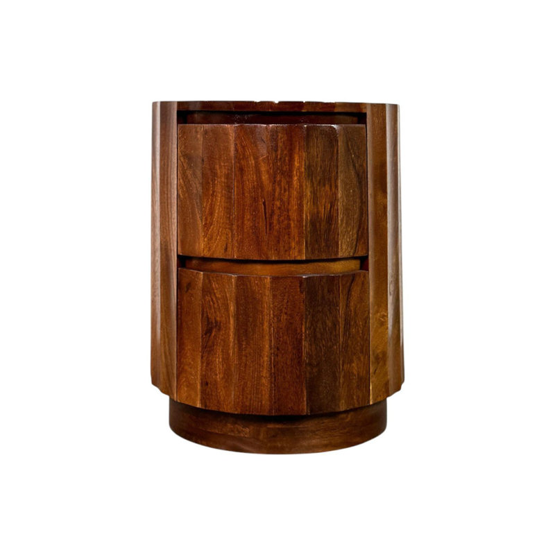 Elegant Brown 16" Round x 20.5" Accent Table with Scalloped Design and Built-In Storage Drawers, Brown