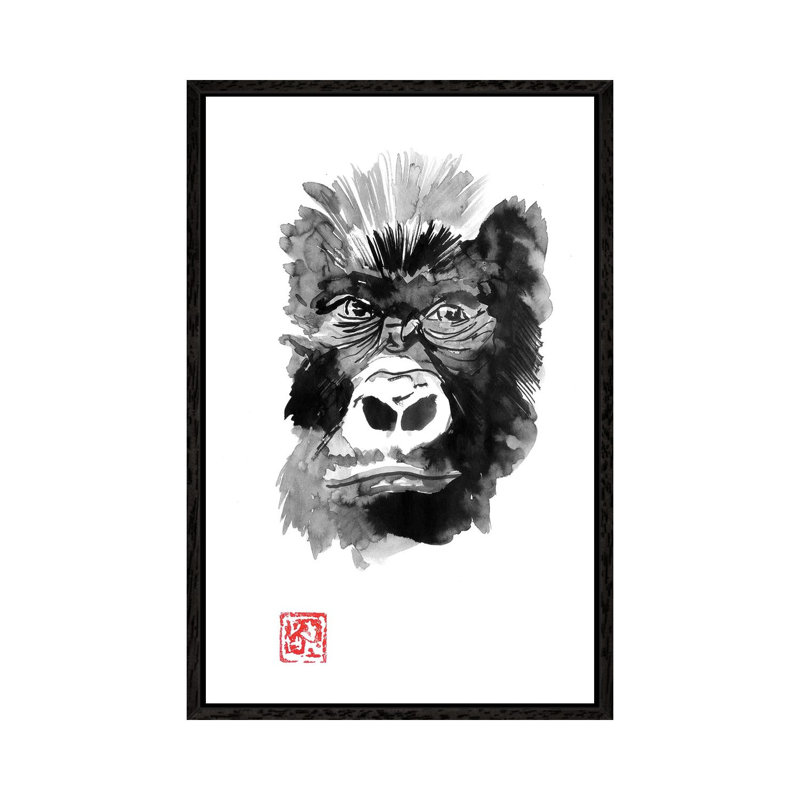 Gorilla 1 Piece Painting on Canvas, 101.6 cm H x 66.04 cm W, Black Framed