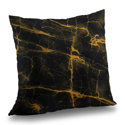 Black and Gold Marble Texture Throw Pillow - Home Decor – Poly Twill Throw Pillow with Insert, Double-Sided Print