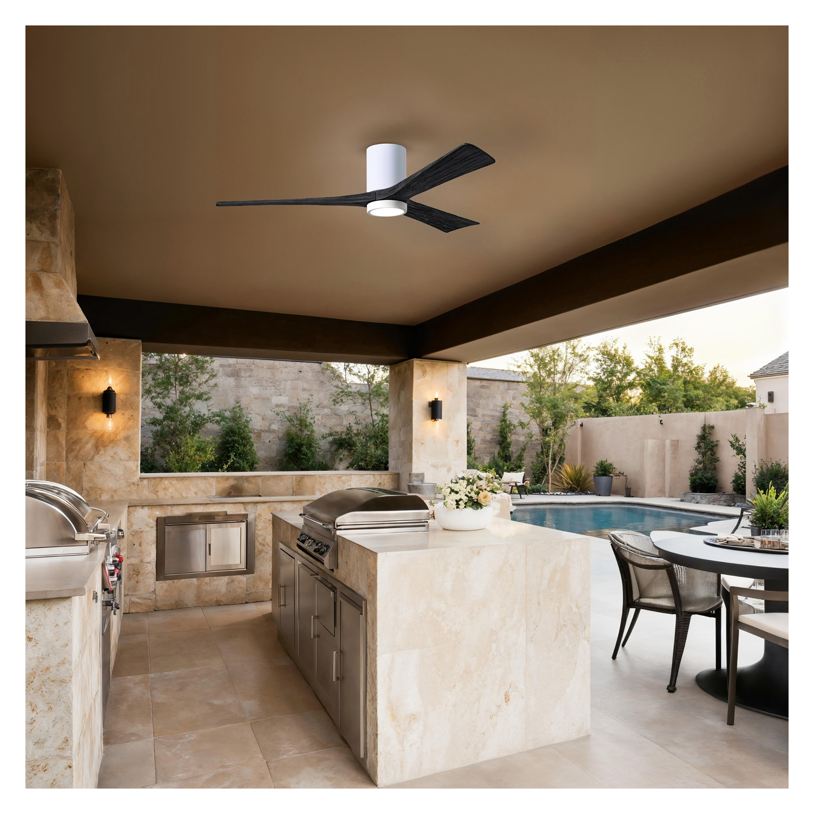 Olivier 3 Blade Ceiling Fan with LED Light Kit, Gloss White, Matte Black, 60"