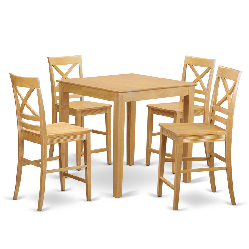 5 Piece Counter Height Dining Set Includes a Square Kitchen Table and 4 Dining Room Chairs, Oak, Oak