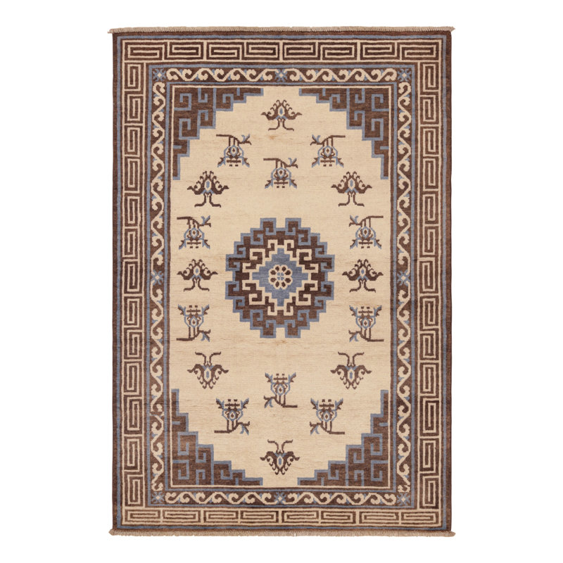 Art Deco Hand Knotted Wool Area Rug, Rectangle 5' x 8'