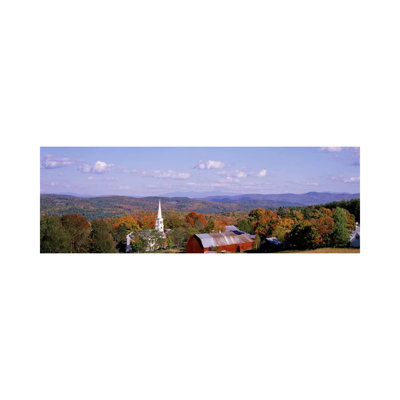 High Angle View Of Barns In A Field, Peacham, Vermont, USA - Wrapped Canvas Panoramic Print