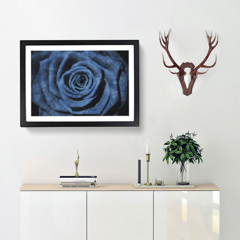Pretty Blue Rose - Framed Print, 62cm H x 87cm W x 2cm D, Black Framed