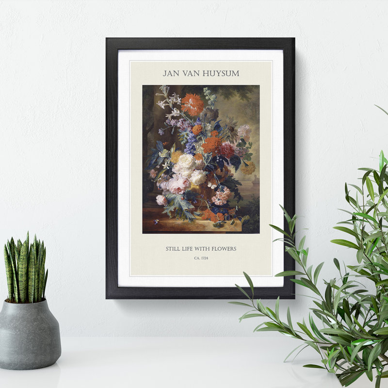 Still Life With Flowers Vol.3 by Jan Van Huysum - Single Picture Frame Print, Black Framed, 65cm H x 48cm W x 2cm D